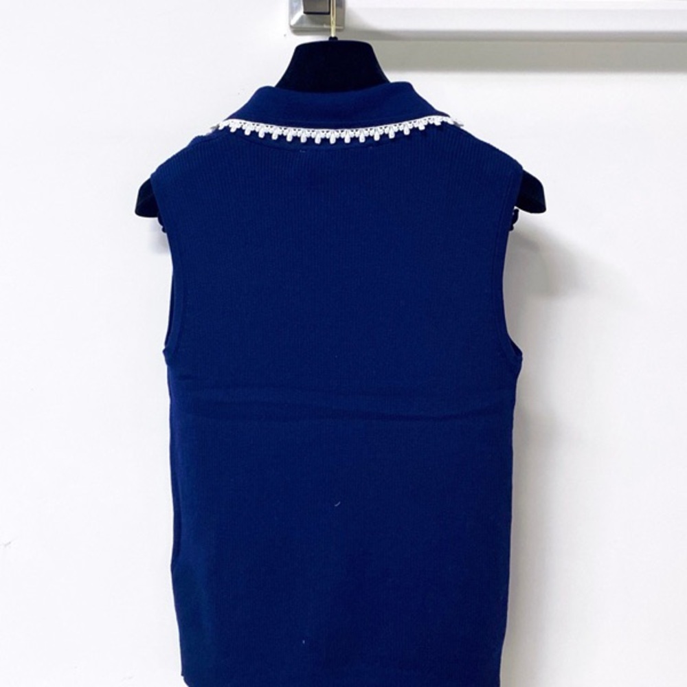 💙 MIU MIU Navy Lace Trim Knit Vest - Picture 2 of 5